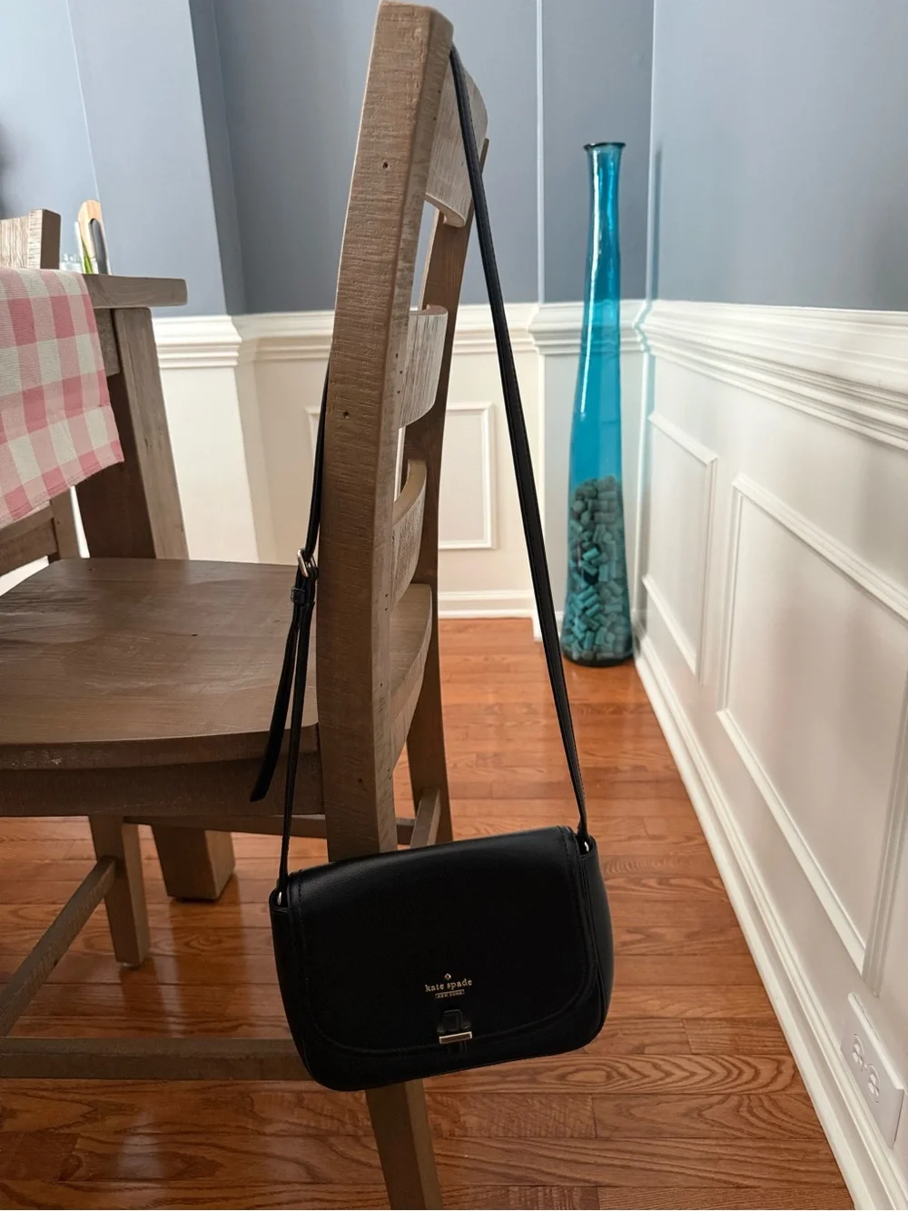 kate spade Black Pebbled Leather Saddle Crossbody with Gold Accent